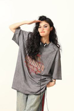 Trendy Retro High Street Printed Short-Sleeve T-Shirt for Men and Women, Vintage Wash Style, 90s Inspired Fashion