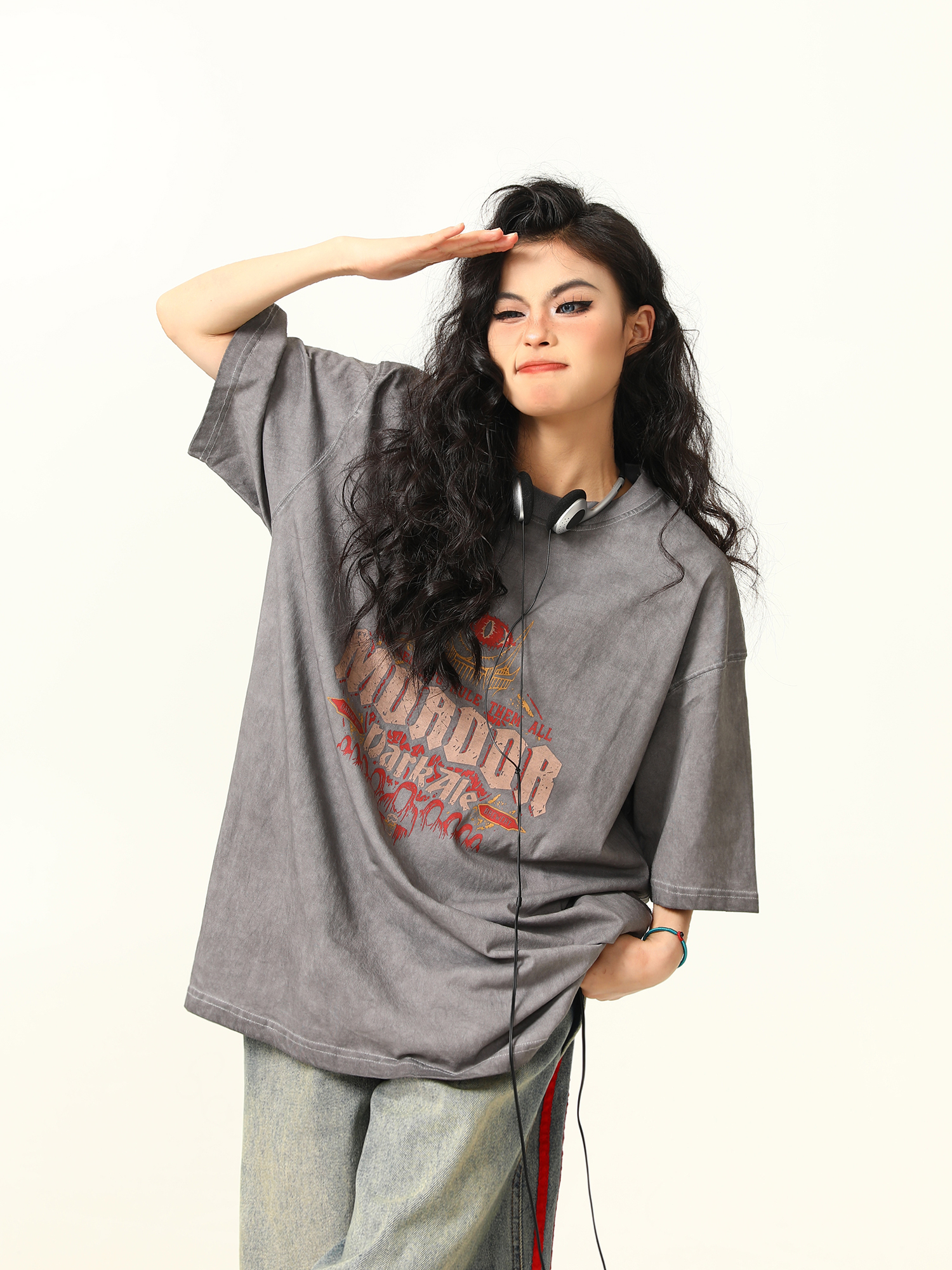 Trendy Retro High Street Printed Short-Sleeve T-Shirt for Men and Women, Vintage Wash Style, 90s Inspired Fashion Trendy Retro High Street Printed Short-Sleeve T-Shirt for Men and Women, Vintage Wash Style, 90s Inspired Fashion