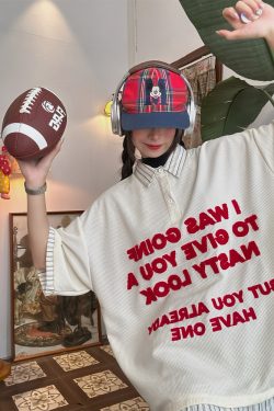 Trendy Spliced Striped Fake Two-Piece Short Sleeve Polo Shirt with Letter Embroidery for Men and Women - Vintage 90s Style