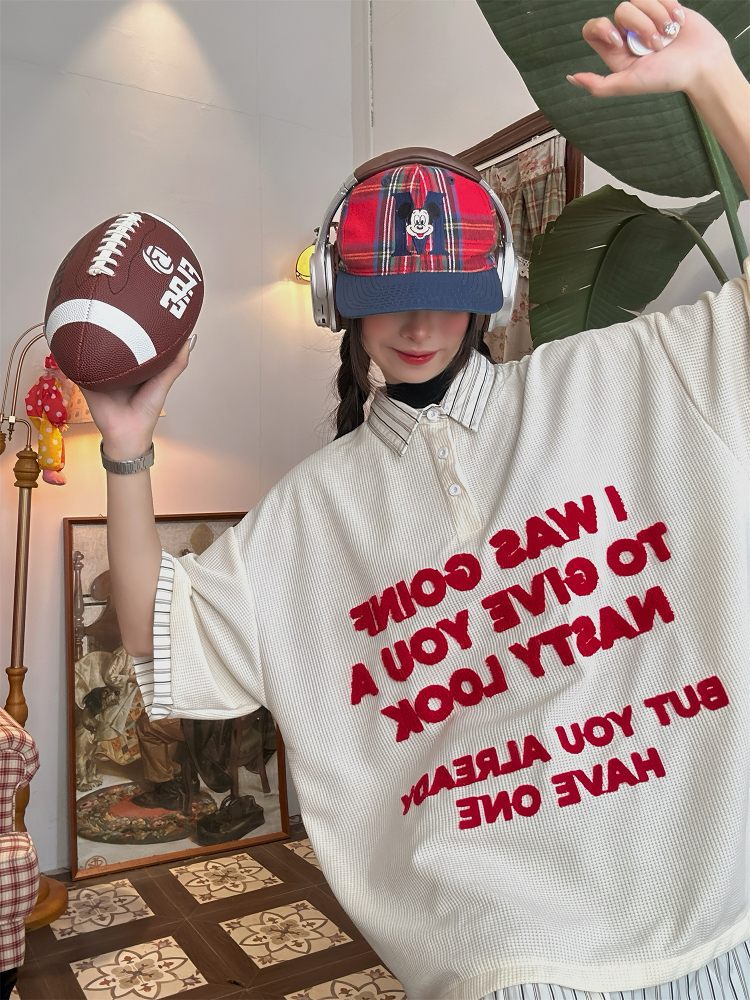 Trendy Spliced Striped Fake Two-Piece Short Sleeve Polo Shirt with Letter Embroidery for Men and Women - Vintage 90s Style Trendy Spliced Striped Fake Two-Piece Short Sleeve Polo Shirt with Letter Embroidery for Men and Women - Vintage 90s Style