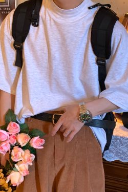 Trendy Summer Short Sleeve High Neck Solid Color T-Shirt - Versatile Korean Style Couple Outfit Top