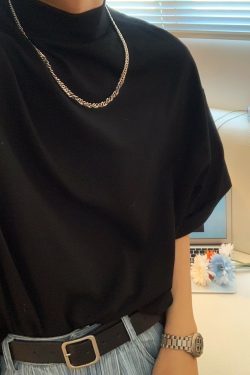 Trendy Summer Short Sleeve High Neck Solid Color T-Shirt - Versatile Korean Style Couple Outfit Top