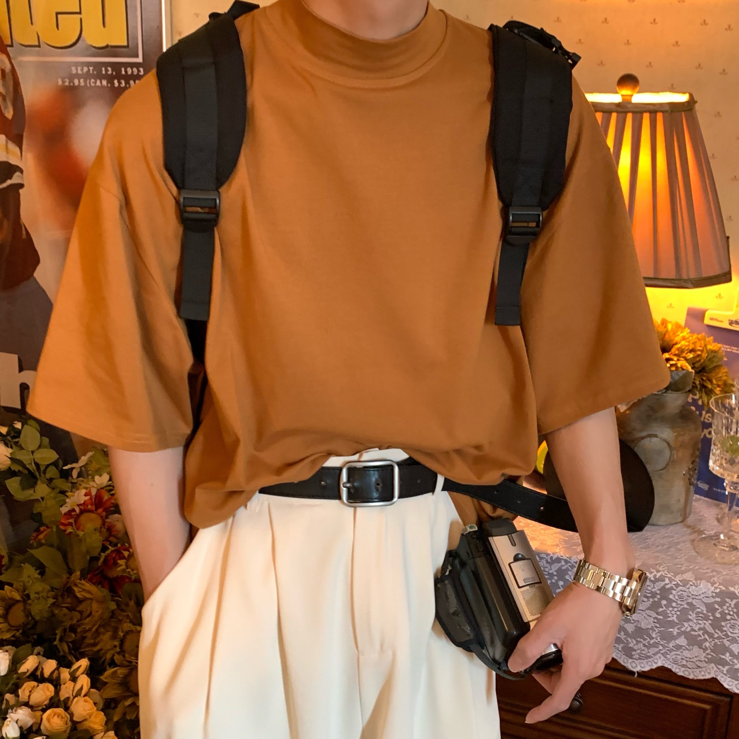 Trendy Summer Short Sleeve High Neck Solid Color T-Shirt - Versatile Korean Style Couple Outfit Top Trendy Summer Short Sleeve High Neck Solid Color T-Shirt - Versatile Korean Style Couple Outfit Top