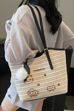 Trendy Summer Woven Tote Bag for Women, Embroidered Shoulder Bag, Large Capacity Fashionable Handbag 2025