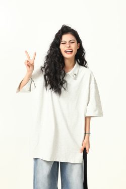 Trendy Unisex Half-Zip Metal Polo Shirt - Short Sleeve American Streetwear Top for Couples, Y2K Style Fashion Essential