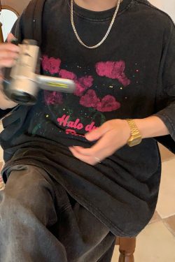 Trendy Vintage Wash Dream Print Short Sleeve T-Shirt for Couples - Unisex Summer High Street Style Tee