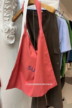 Trendy Women's Blue Striped Canvas Shoulder Bag, Large Capacity, Blogger-Inspired Letter Pattern, Commuting Style