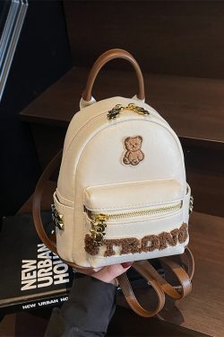 Trendy Women's Casual Letter Backpack - Small High-End Bear Design Fashion Bag for Hiking & Everyday Use, 2025 Style