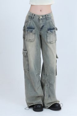 Trendy Women's High Street Cargo Pants, Unique Loose Wide-Leg Design, American Style, Casual Streetwear Fashion