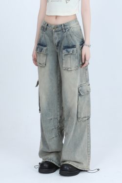 Trendy Women's High Street Cargo Pants, Unique Loose Wide-Leg Design, American Style, Casual Streetwear Fashion