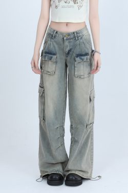Trendy Women's High Street Cargo Pants, Unique Loose Wide-Leg Design, American Style, Casual Streetwear Fashion