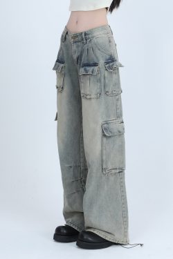 Trendy Women's High Street Cargo Pants, Unique Loose Wide-Leg Design, American Style, Casual Streetwear Fashion