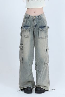 Trendy Women's High Street Cargo Pants, Unique Loose Wide-Leg Design, American Style, Casual Streetwear Fashion