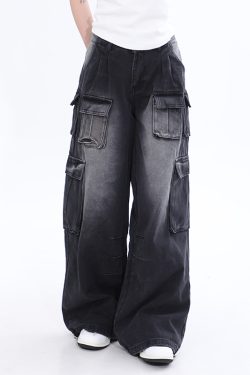 Trendy Women's High Street Cargo Pants, Unique Loose Wide-Leg Design, American Style, Casual Streetwear Fashion