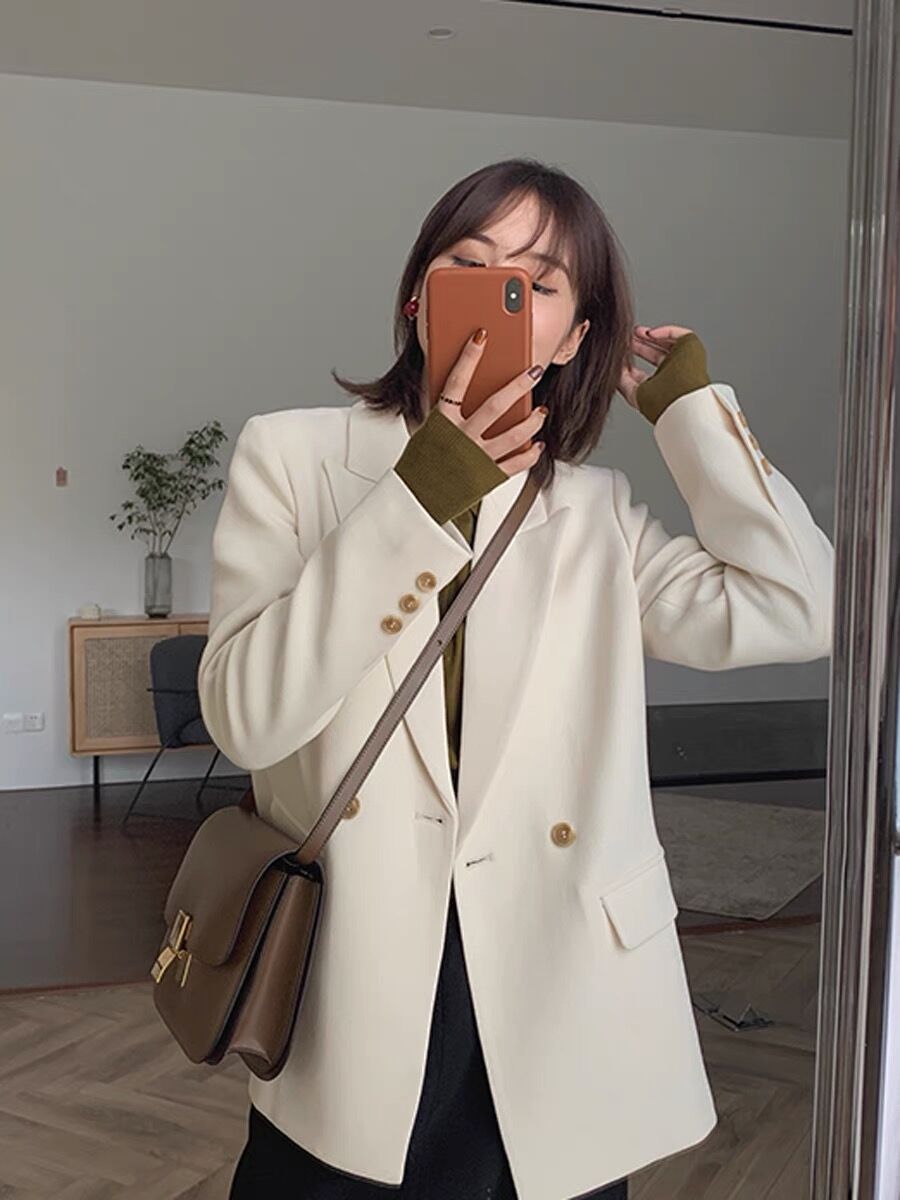 Trendy Women's Loose-Fit Beige Blazer - High-End Street Style Suit Jacket for Spring & Autumn 2025 Trendy Women's Loose-Fit Beige Blazer - High-End Street Style Suit Jacket for Spring & Autumn 2025