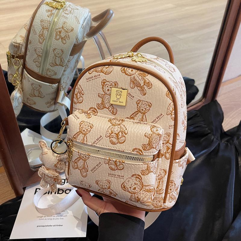 Trendy Women's Mini Backpack with Cute Bear Print - Casual Double Shoulder Bag for 2025 Fashion Trendy Women's Mini Backpack with Cute Bear Print - Casual Double Shoulder Bag for 2025 Fashion