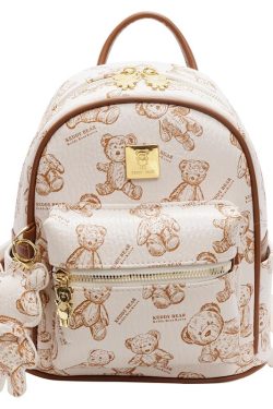 Trendy Women's Mini Backpack with Cute Bear Print - Casual Double Shoulder Bag for 2025 Fashion