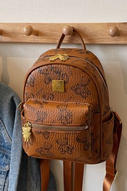 Trendy Women's Mini Backpack with Cute Bear Print - Casual Double Shoulder Bag for 2025 Fashion