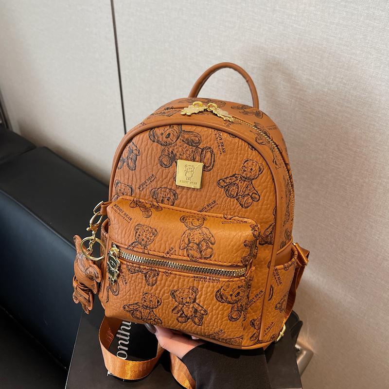 Trendy Women's Mini Backpack with Cute Bear Print - Casual Double Shoulder Bag for 2025 Fashion Trendy Women's Mini Backpack with Cute Bear Print - Casual Double Shoulder Bag for 2025 Fashion