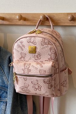 Trendy Women's Mini Backpack with Cute Bear Print - Casual Double Shoulder Bag for 2025 Fashion