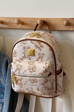 Trendy Women's Mini Backpack with Cute Bear Print - Casual Double Shoulder Bag for 2025 Fashion
