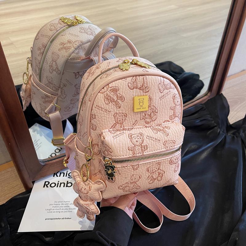 Trendy Women's Mini Backpack with Cute Bear Print - Casual Double Shoulder Bag for 2025 Fashion Trendy Women's Mini Backpack with Cute Bear Print - Casual Double Shoulder Bag for 2025 Fashion