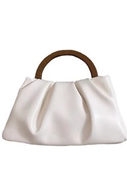 Trendy Women's Pearlescent Cloud Design Handbag with Wooden Handle, Small Crossbody Shoulder Bag for 2023 Fashion