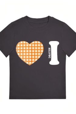 Trendy Women's Summer Short Sleeve Plaid Heart Print T-Shirt - Slim Fit Round Neck Top for a Chic American Style Look