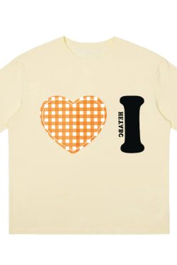 Trendy Women's Summer Short Sleeve Plaid Heart Print T-Shirt - Slim Fit Round Neck Top for a Chic American Style Look