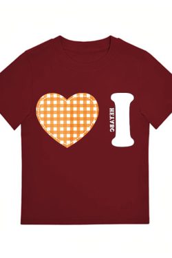 Trendy Women's Summer Short Sleeve Plaid Heart Print T-Shirt - Slim Fit Round Neck Top for a Chic American Style Look