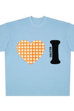 Trendy Women's Summer Short Sleeve Plaid Heart Print T-Shirt - Slim Fit Round Neck Top for a Chic American Style Look