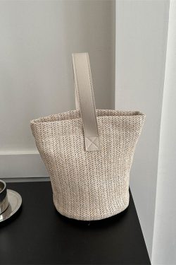 Trendy Woven Beach Bucket Bag - Casual Tote for Women, Handheld Vacation Bag, Perfect for Summer and Coastal Getaways