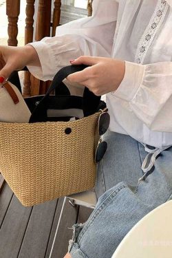 Trendy Woven Straw Tote Bag for Women - Versatile Beach Vacation Fairy Style French Design, 2025 Collection