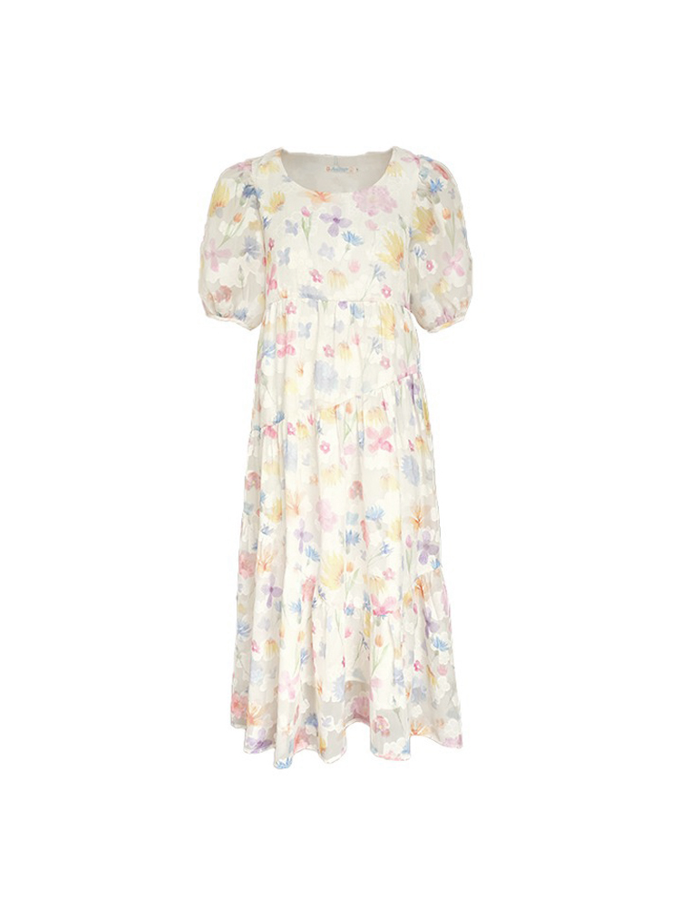 Twilight Galaxy Floral Dress - Women's Vintage French Retro Puff Sleeve Long Dress for Summer Vacation Style Twilight Galaxy Floral Dress - Women's Vintage French Retro Puff Sleeve Long Dress for Summer Vacation Style