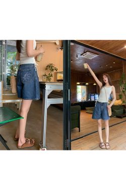 Two-Color Letter Embroidery Shorts for Women - Loose Slim Fit Summer Casual Pants 2025, Y2K Style