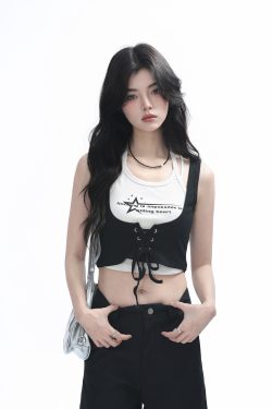 Two-Piece Halter Crop Top for Women with Unique Patchwork Design - Spicy Girl Style, Perfect for 90s and Y2K Fashion Lovers