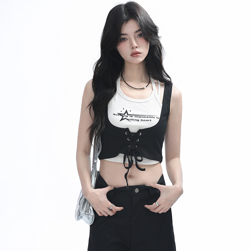 Two-Piece Halter Crop Top for Women with Unique Patchwork Design - Spicy Girl Style, Perfect for 90s and Y2K Fashion Lovers Two-Piece Halter Crop Top for Women with Unique Patchwork Design - Spicy Girl Style, Perfect for 90s and Y2K Fashion Lovers