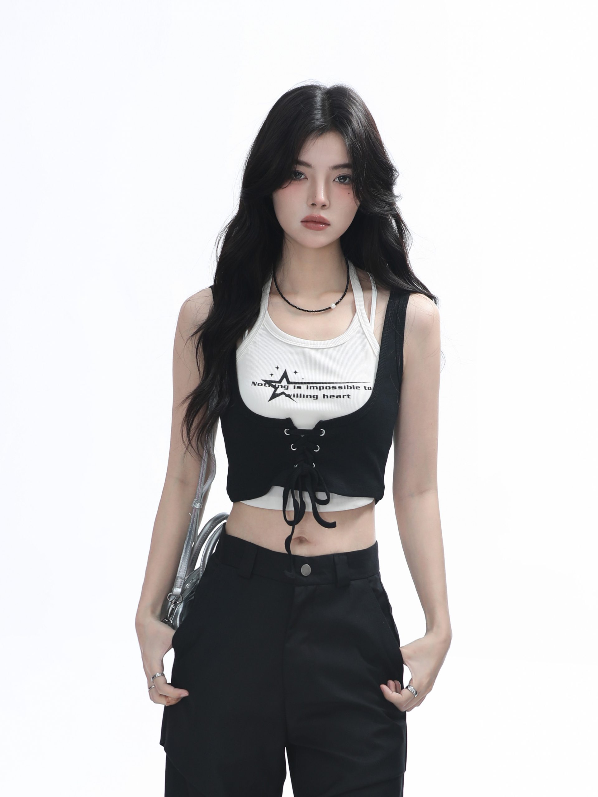 Two-Piece Halter Crop Top for Women with Unique Patchwork Design - Spicy Girl Style, Perfect for 90s and Y2K Fashion Lovers Two-Piece Halter Crop Top for Women with Unique Patchwork Design - Spicy Girl Style, Perfect for 90s and Y2K Fashion Lovers