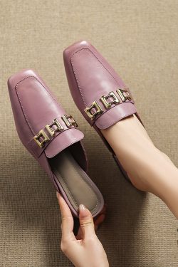 Ultra-Soft Genuine Leather Open-Toe Mule Shoes with Chunky Heels - Comfortable Italian Slippers for Everyday Style