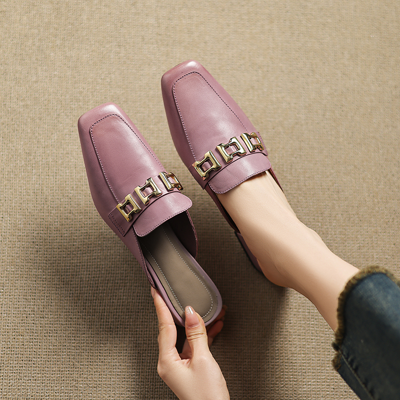 Ultra-Soft Genuine Leather Open-Toe Mule Shoes with Chunky Heels - Comfortable Italian Slippers for Everyday Style Ultra-Soft Genuine Leather Open-Toe Mule Shoes with Chunky Heels - Comfortable Italian Slippers for Everyday Style