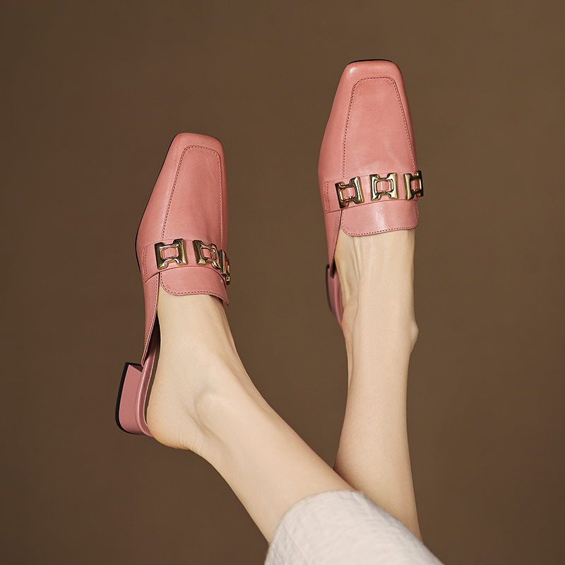 Ultra-Soft Genuine Leather Open-Toe Mule Shoes with Chunky Heels - Comfortable Italian Slippers for Everyday Style Ultra-Soft Genuine Leather Open-Toe Mule Shoes with Chunky Heels - Comfortable Italian Slippers for Everyday Style