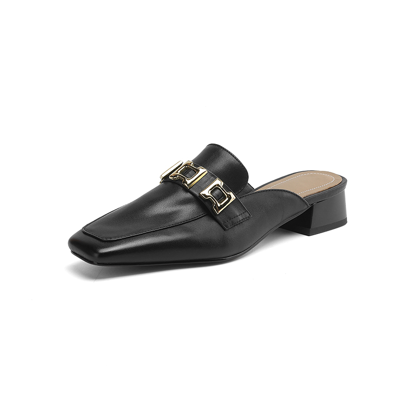 Ultra-Soft Genuine Leather Open-Toe Mule Shoes with Chunky Heels - Comfortable Italian Slippers for Everyday Style Ultra-Soft Genuine Leather Open-Toe Mule Shoes with Chunky Heels - Comfortable Italian Slippers for Everyday Style