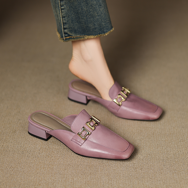 Ultra-Soft Genuine Leather Open-Toe Mule Shoes with Chunky Heels - Comfortable Italian Slippers for Everyday Style Ultra-Soft Genuine Leather Open-Toe Mule Shoes with Chunky Heels - Comfortable Italian Slippers for Everyday Style