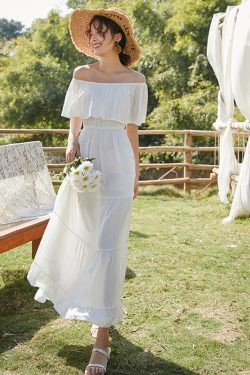 Unique One-Shoulder White Dress for Women - Ultra-Fairy Beach Skirt in First Love Style for Summer Vacations