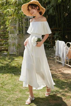 Unique One-Shoulder White Dress for Women - Ultra-Fairy Beach Skirt in First Love Style for Summer Vacations