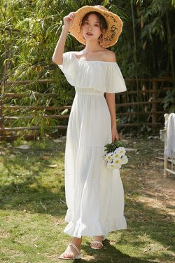 Unique One-Shoulder White Dress for Women - Ultra-Fairy Beach Skirt in First Love Style for Summer Vacations