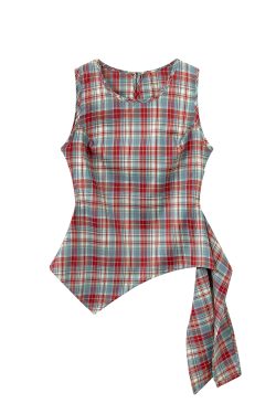 Unique Red Plaid Vest for Women - Sleeveless Summer Top with Ribbon Design, Stylish and Chic Fashion Essential