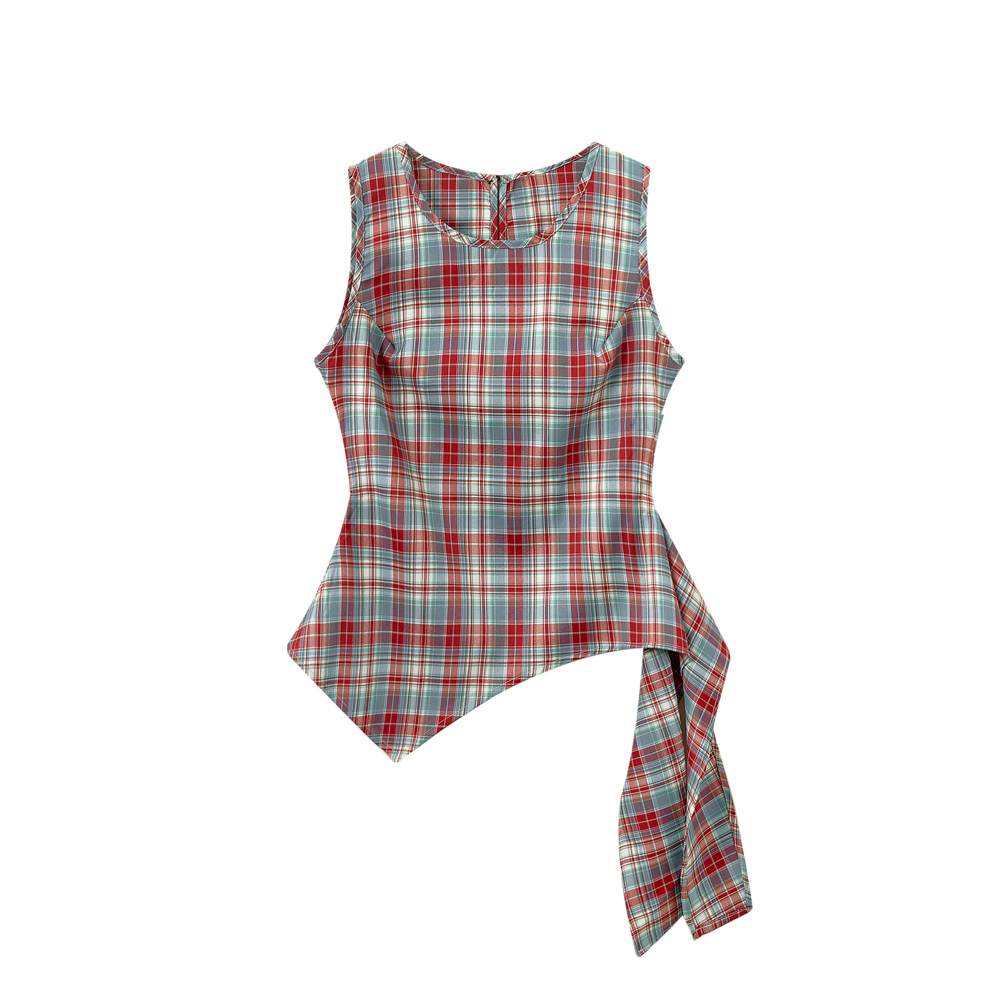 Unique Red Plaid Vest for Women - Sleeveless Summer Top with Ribbon Design, Stylish and Chic Fashion Essential Unique Red Plaid Vest for Women - Sleeveless Summer Top with Ribbon Design, Stylish and Chic Fashion Essential