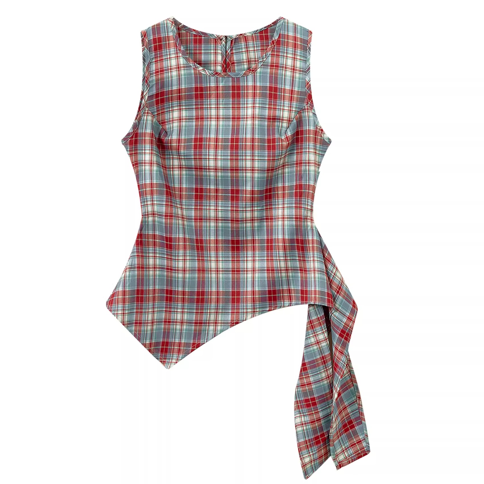 Unique Red Plaid Vest for Women - Sleeveless Summer Top with Ribbon Design, Stylish and Chic Fashion Essential Unique Red Plaid Vest for Women - Sleeveless Summer Top with Ribbon Design, Stylish and Chic Fashion Essential