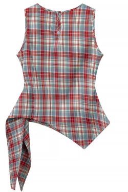 Unique Red Plaid Vest for Women - Sleeveless Summer Top with Ribbon Design, Stylish and Chic Fashion Essential
